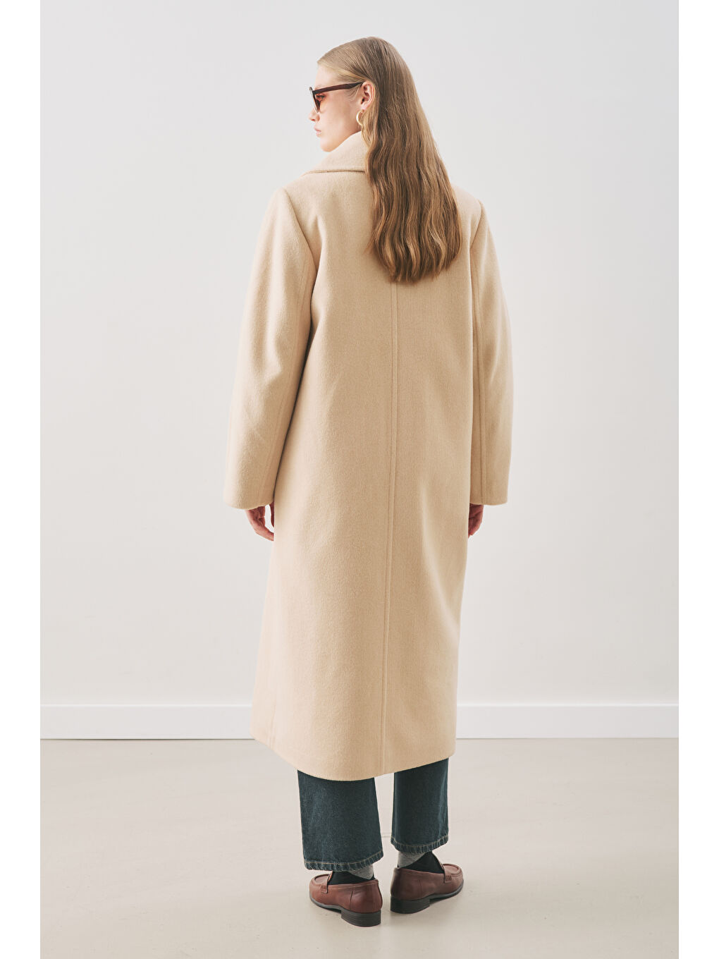 Kruvaze Yün Palto Bej-6