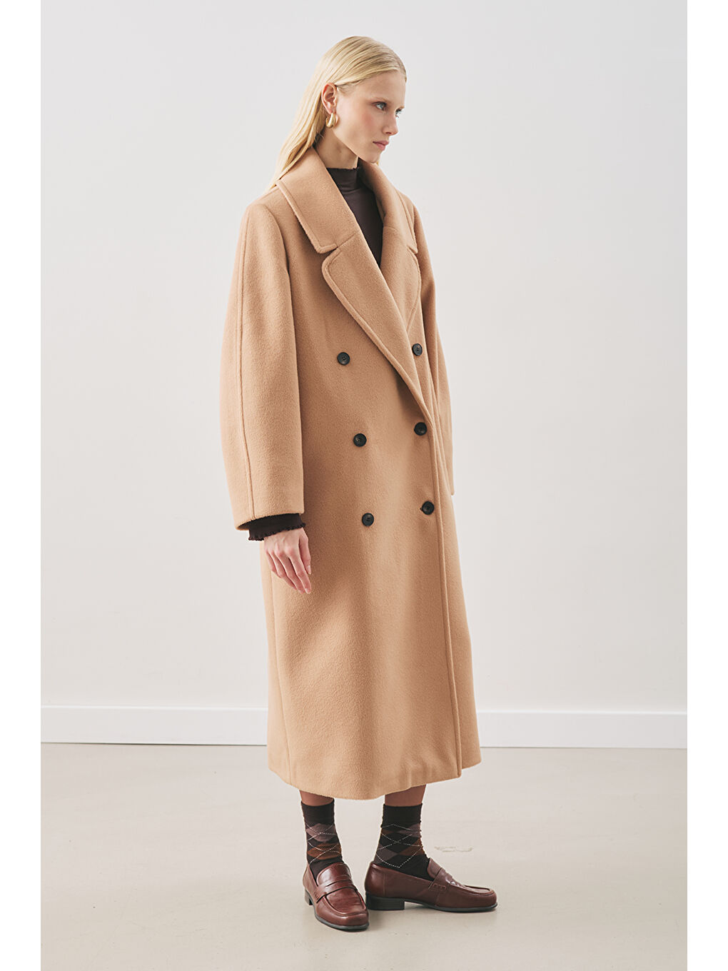 Kahverengi Kruvaze Yün Palto Sütlü Kahve-4