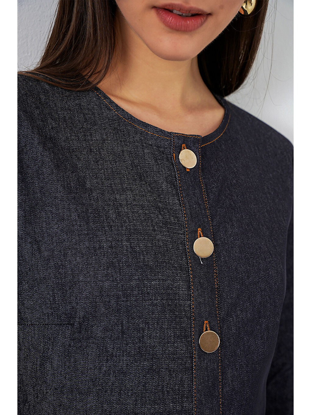 Kadın Kuşaklı Uzun Denim Elbise 2595 - Lacivert-4