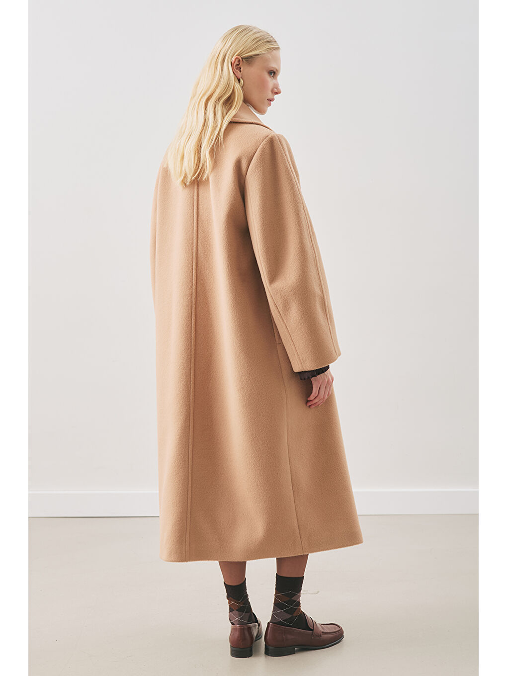 Kahverengi Kruvaze Yün Palto Sütlü Kahve-7