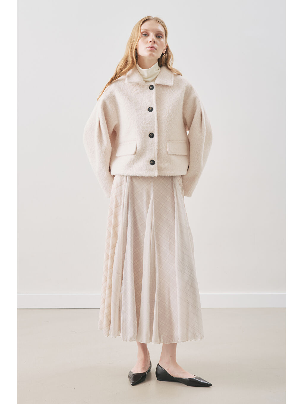 Boucle Kısa Kaban Ekru-1