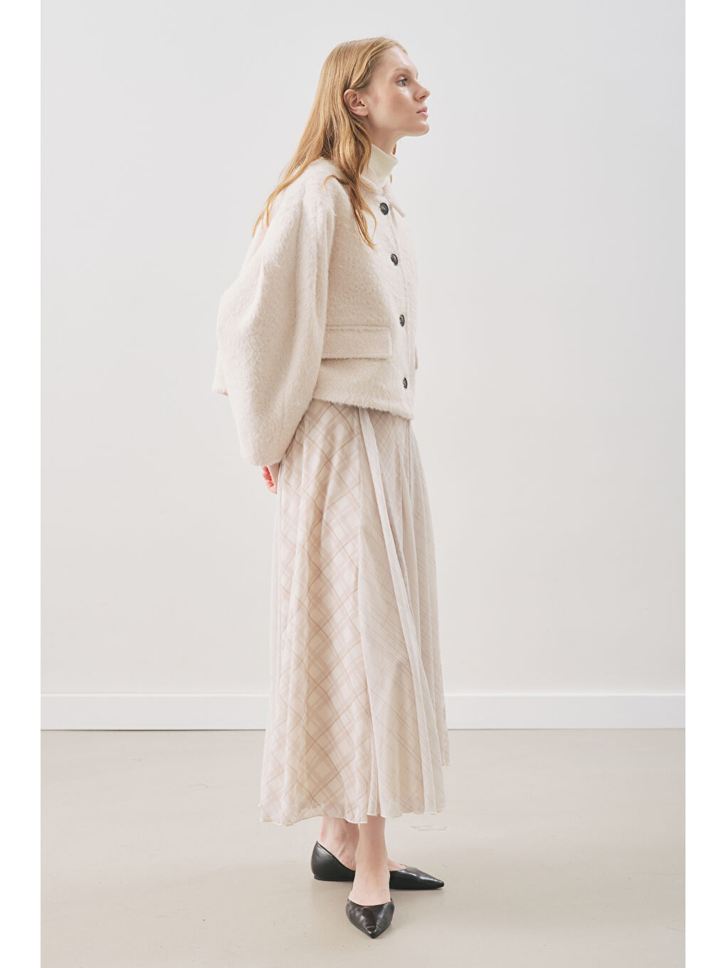 Boucle Kısa Kaban Ekru-2