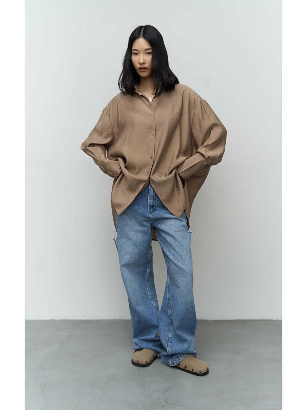 Bej Zaria Açık Vizon Oversize Gömlek