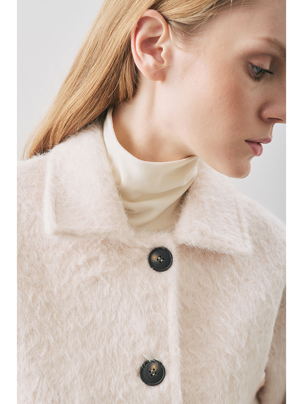 Boucle Kısa Kaban Ekru-3