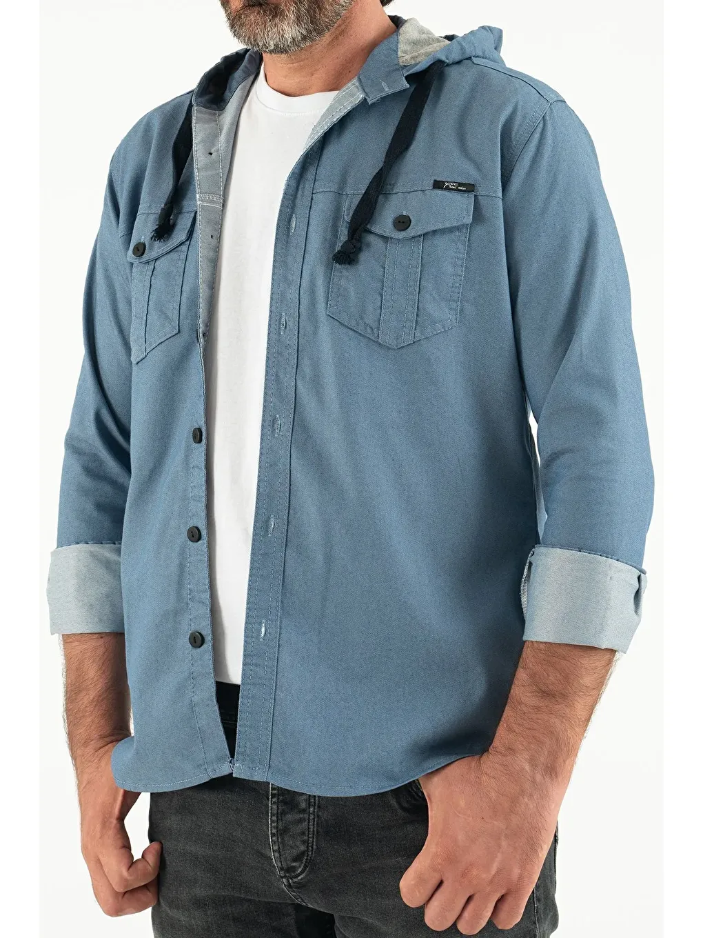 Mavi Erkek Slim Fit Dar Kalıp Kapüşonlu Jean Gömlek-2