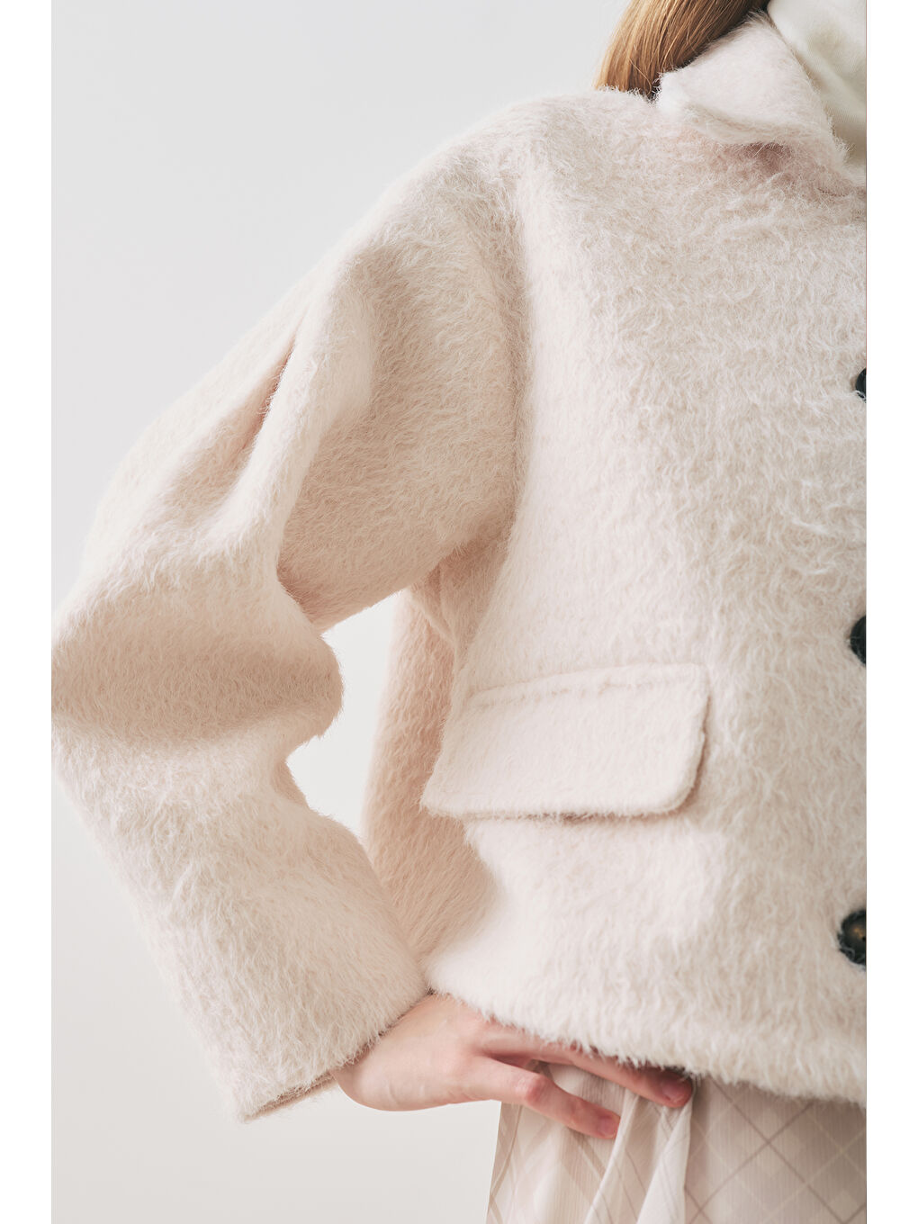 Boucle Kısa Kaban Ekru-4