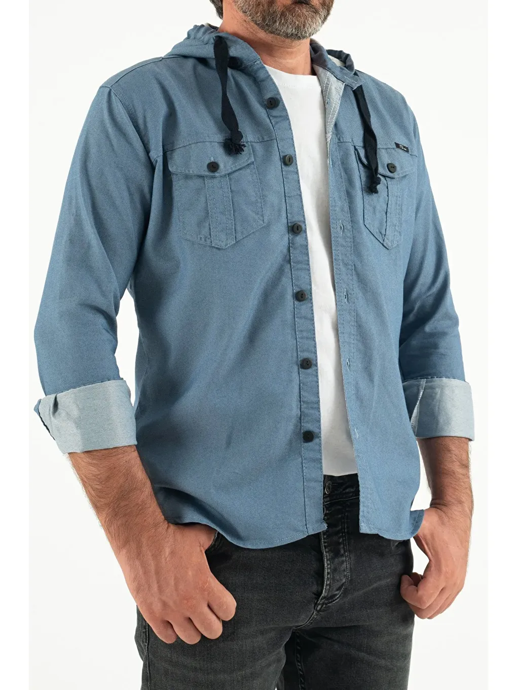 Mavi Erkek Slim Fit Dar Kalıp Kapüşonlu Jean Gömlek-4