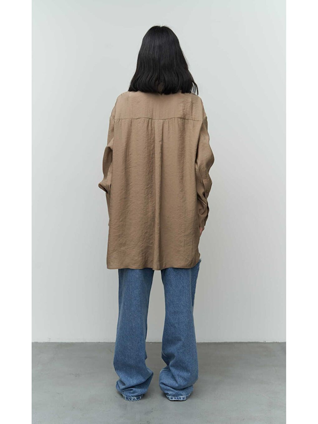 Bej Zaria Açık Vizon Oversize Gömlek-3