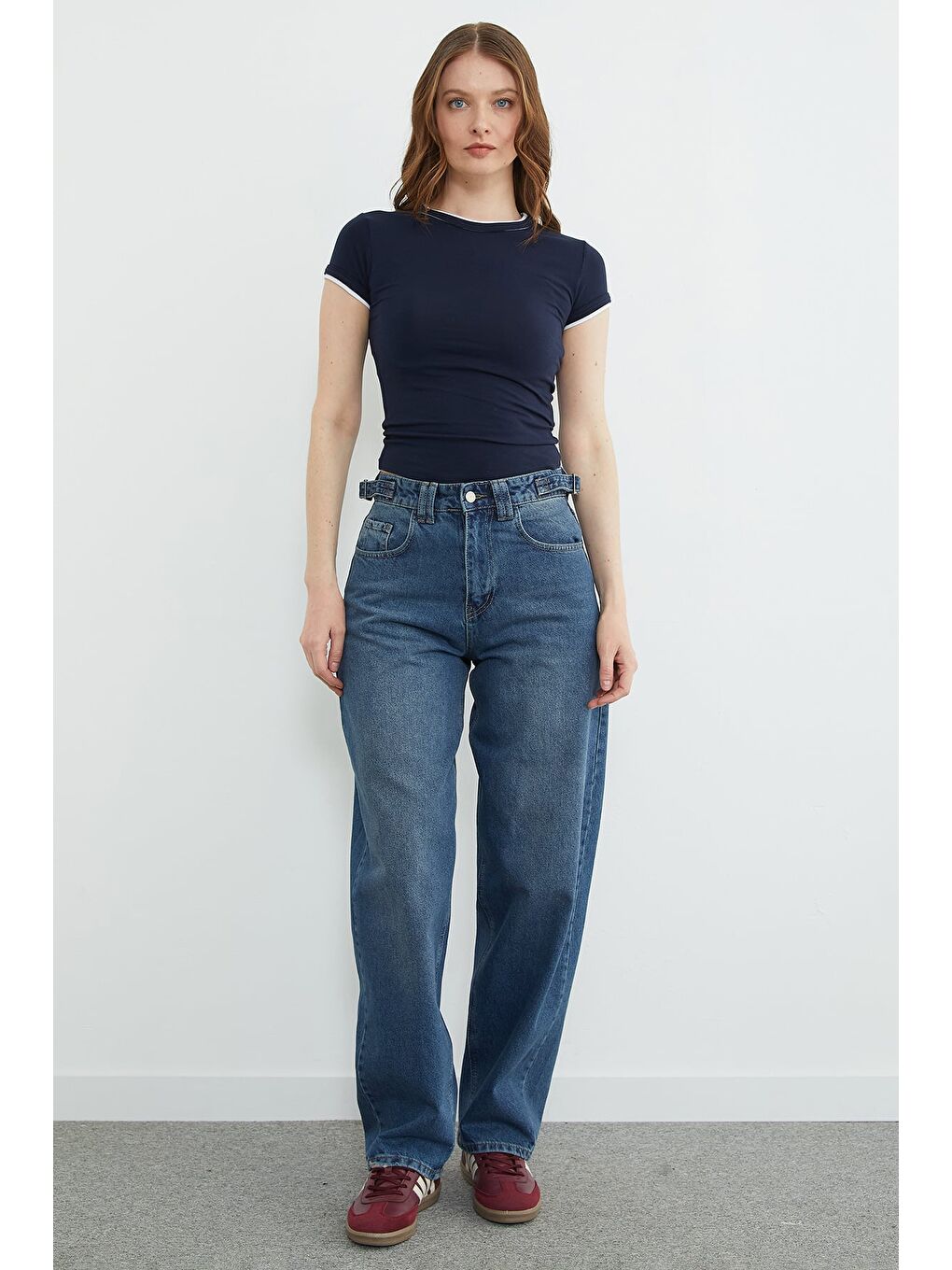 Mavi Beli Tokalı Baggy Jean