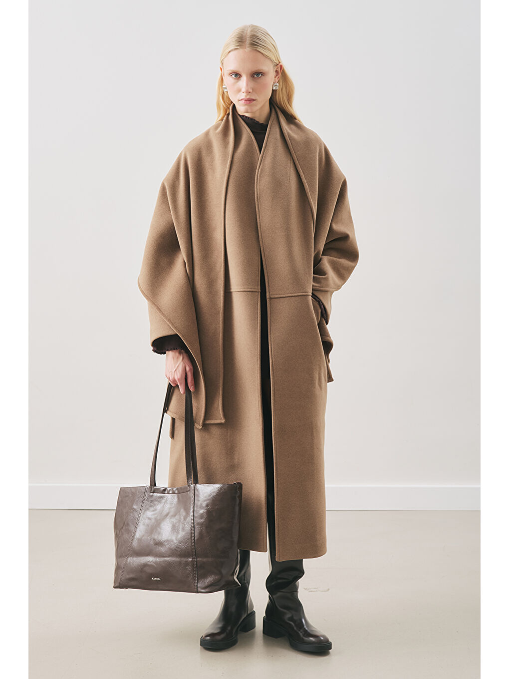 Soft Kaşe Atkılı Kaban Kahverengi-1