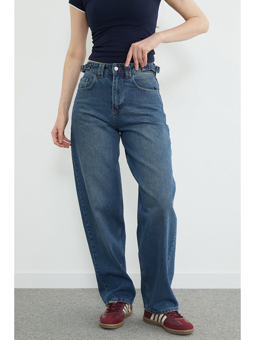 Mavi Beli Tokalı Baggy Jean-1