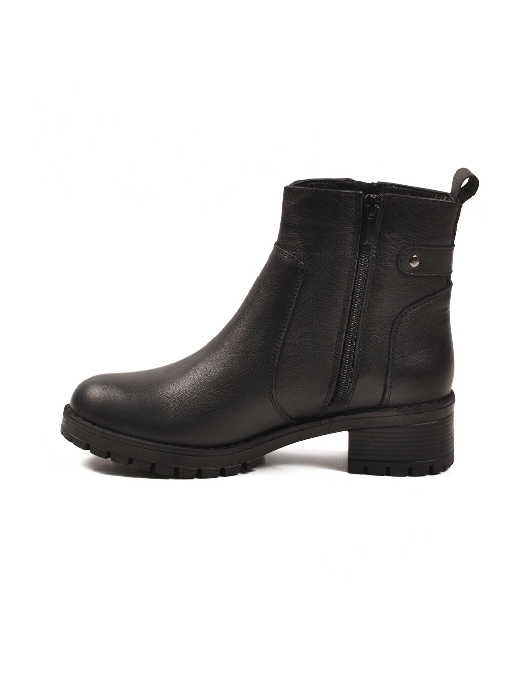 Siyah Hakiki Deri Fermuarlı Polarlı Kadın Topuklu Bot 4663-1 Z-3