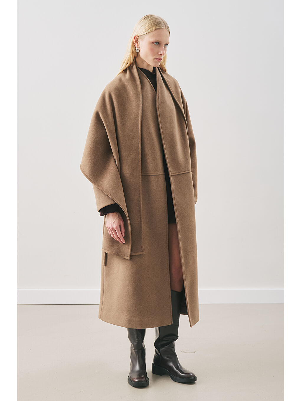 Soft Kaşe Atkılı Kaban Kahverengi-2