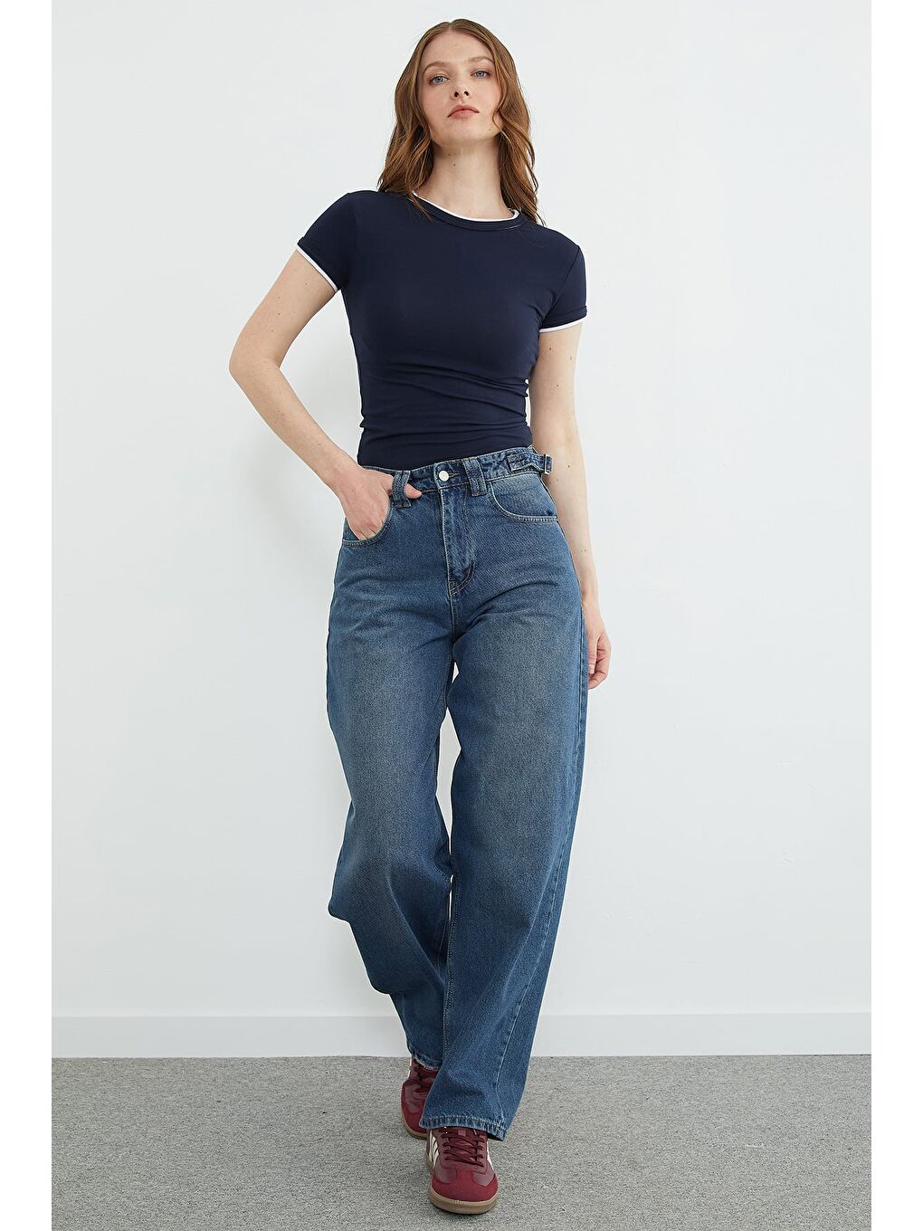 Mavi Beli Tokalı Baggy Jean-2