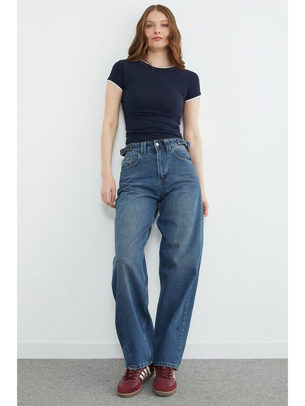 Mavi Beli Tokalı Baggy Jean-3