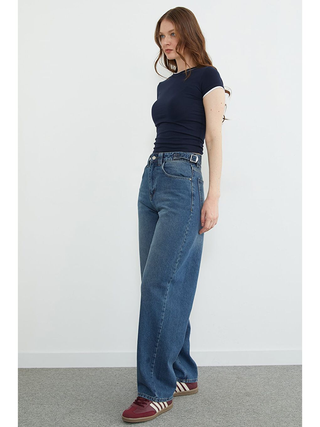 Mavi Beli Tokalı Baggy Jean-4