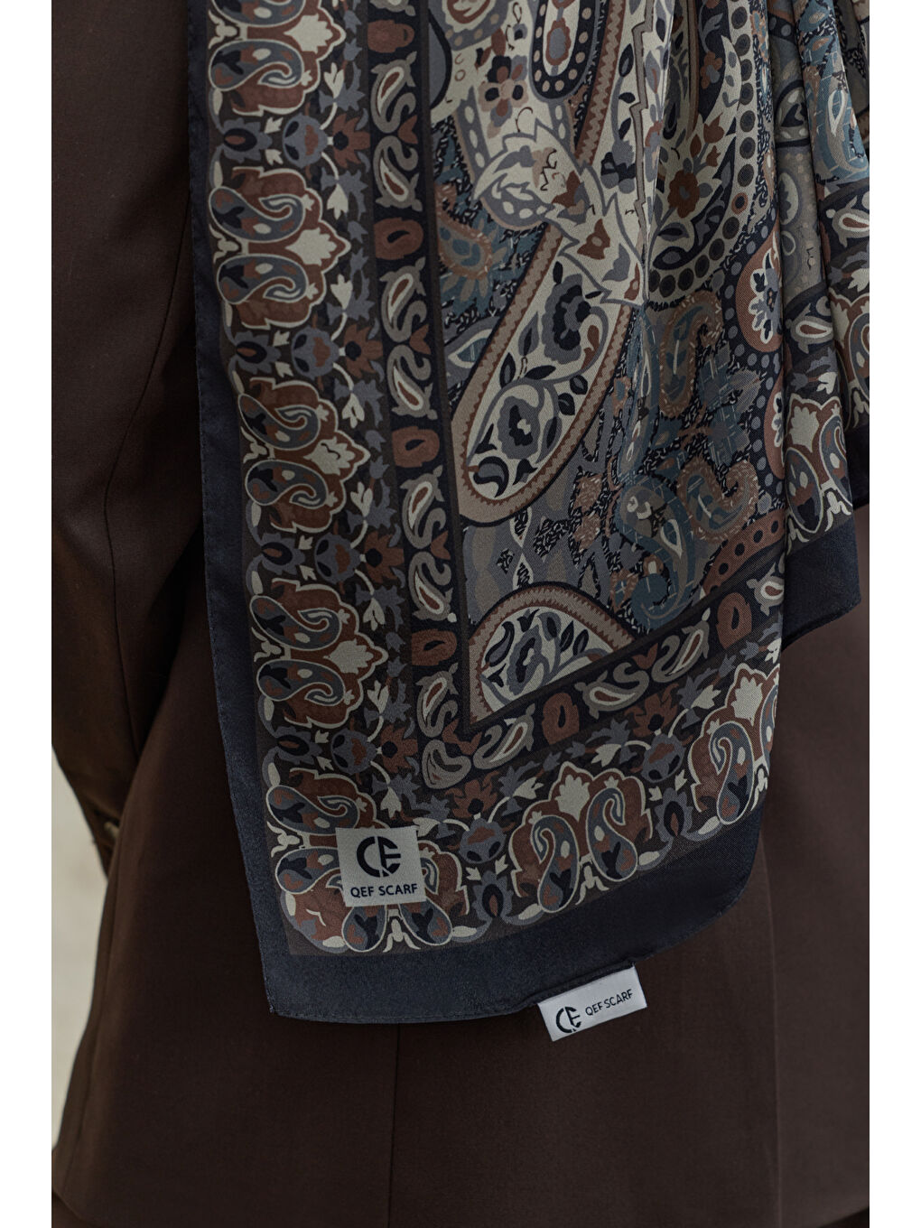 Kahverengi Cupra Prive Desenli Şal Saga Kahve-4