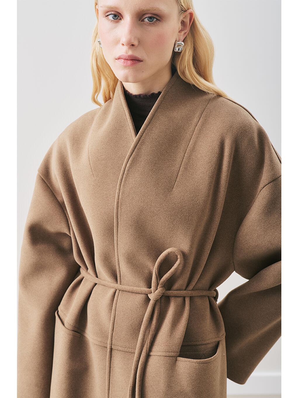 Soft Kaşe Atkılı Kaban Kahverengi-5