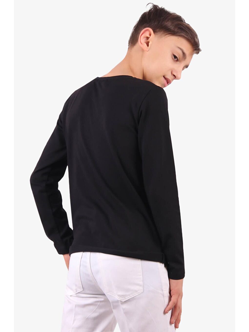 Atatürk Baskılı Çocuk Uzun Kollu Tişört Siyah  (5-14 Yaş)-1