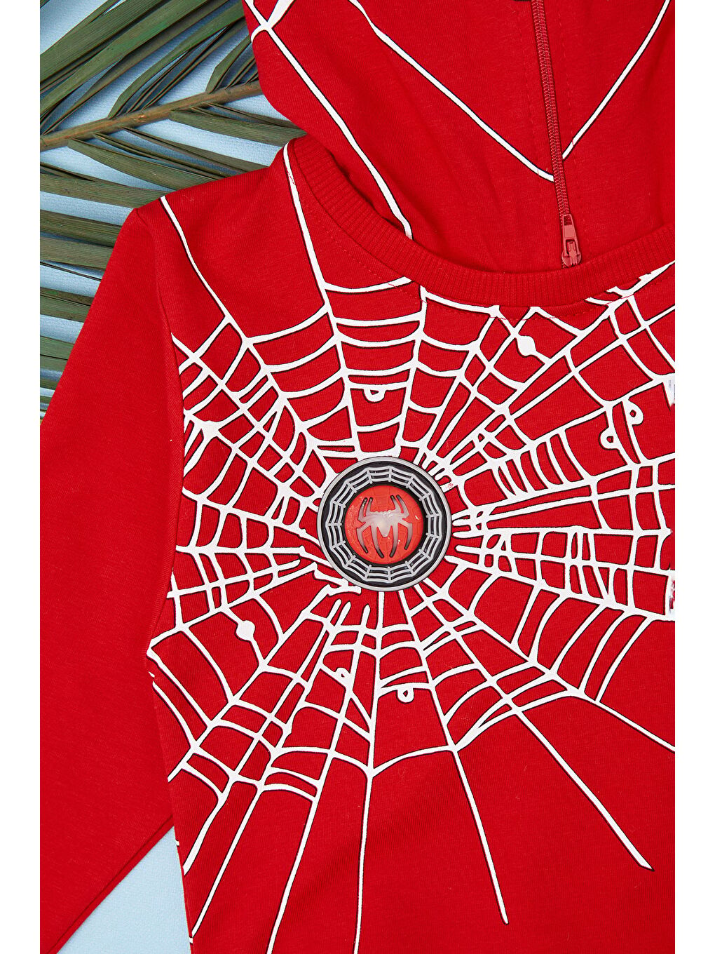 Kırmızı Örümcek Baskılı Işıklı Kapüşonlu Erkek Çocuk Takım-1