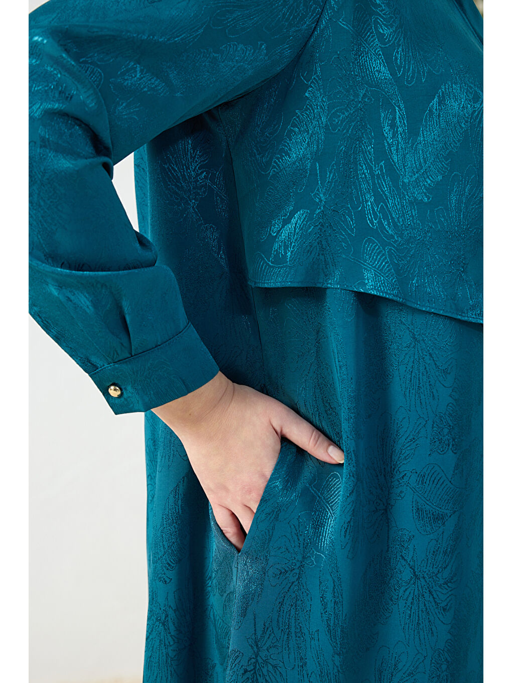 Yeşil Zümrüt Asimetrik Rüzgarlı Ferace-4