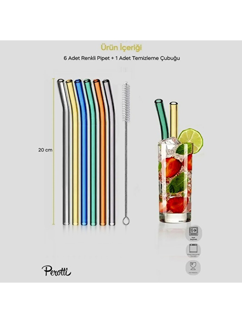 Karışık Straw Color 6'lı Cam Pipet Fırça Seti - Renkli-4