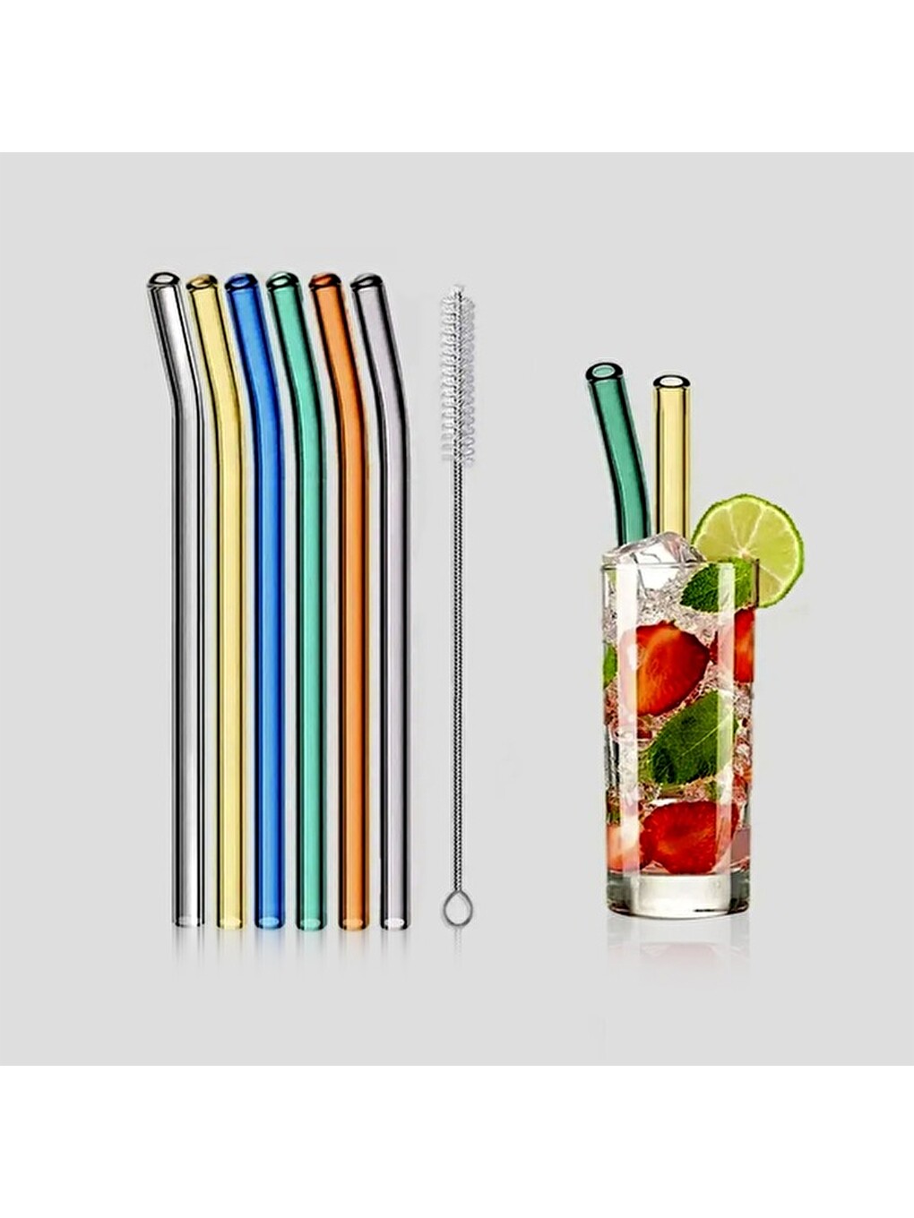 Karışık Straw Color 6'lı Cam Pipet Fırça Seti - Renkli-5