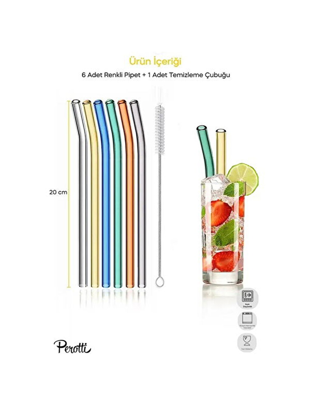 Karışık Straw Color 6'lı Cam Pipet Fırça Seti - Renkli-9