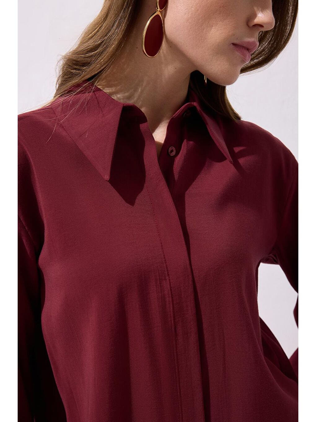 Modal Basic Gömlek Bordo-2