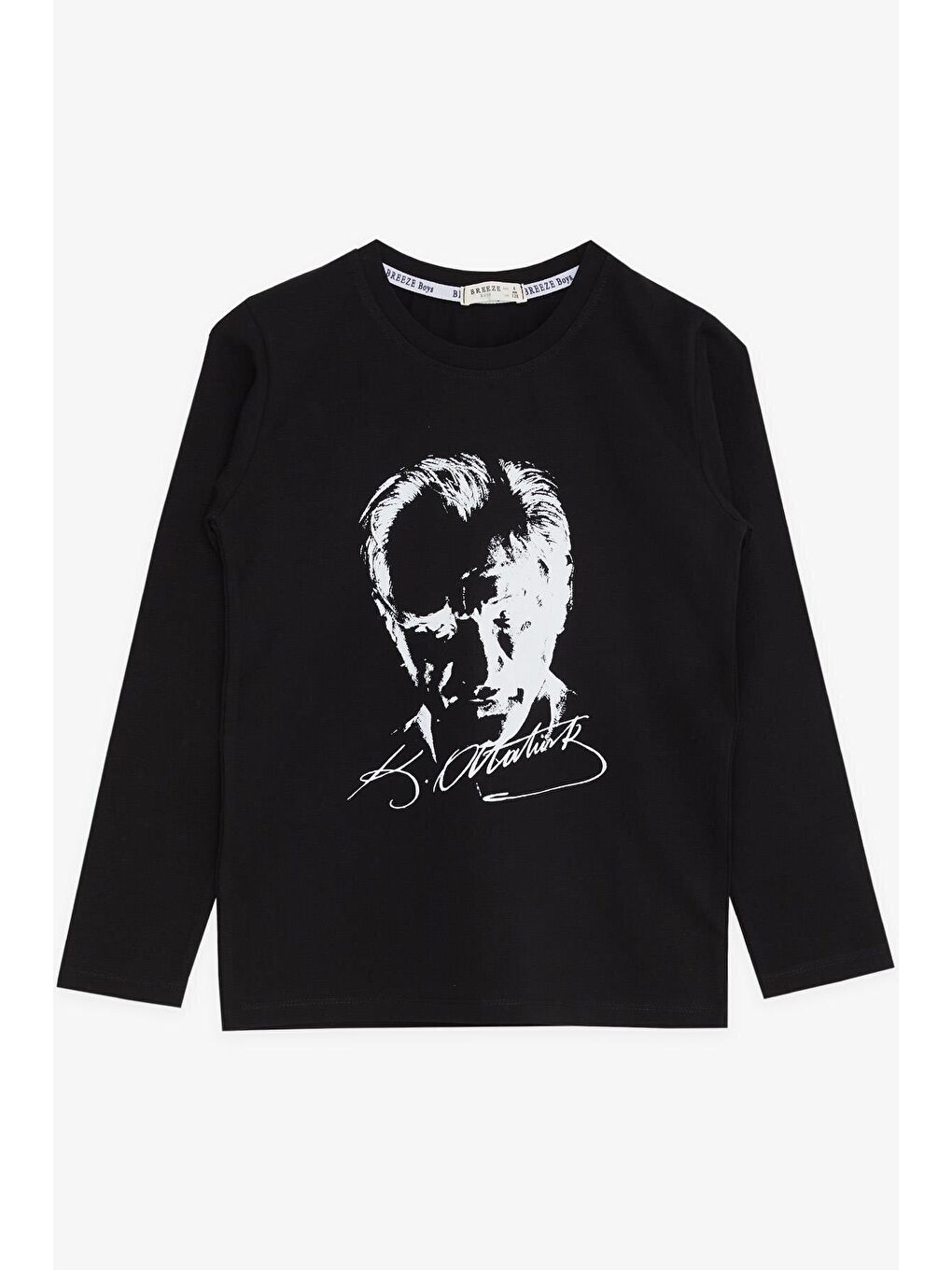 Atatürk Baskılı Çocuk Uzun Kollu Tişört Siyah  (5-14 Yaş)-2