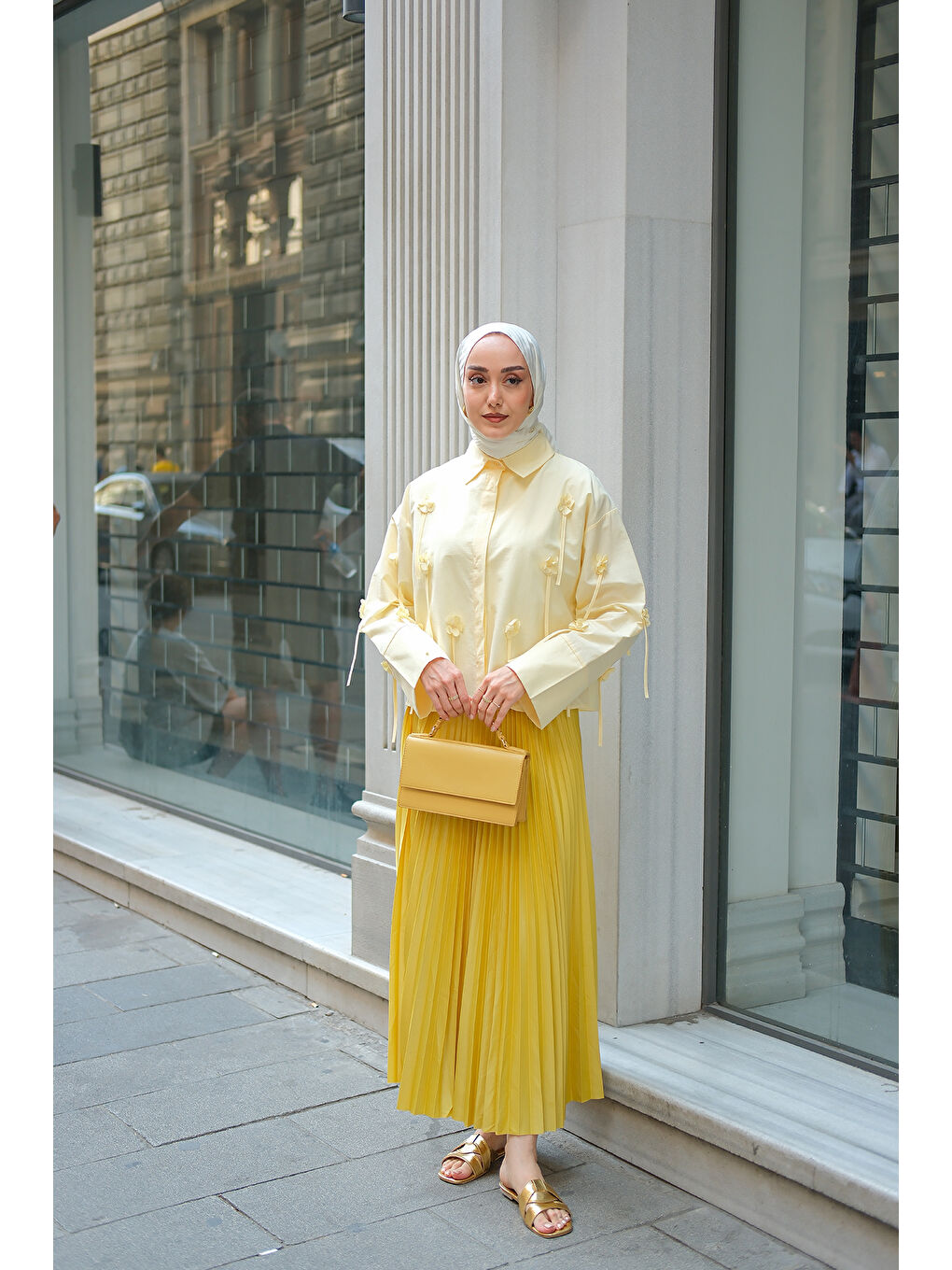 Kadın Çiçek Desenli Gömlek Sarı-1