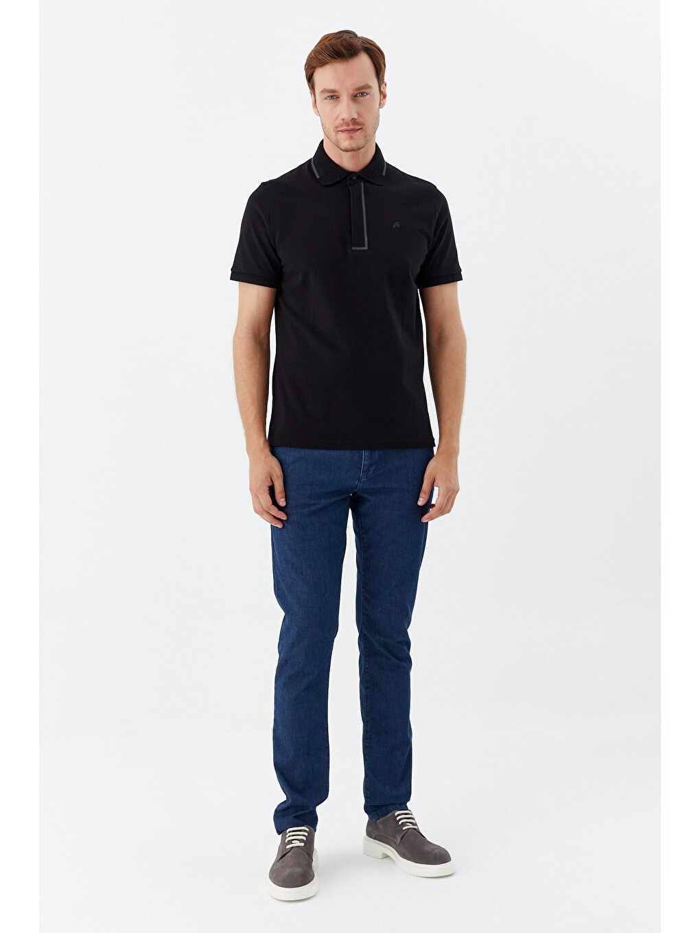 Siyah %100 Pamuk Gizli Fermuarlı Polo Yaka T-shirt-7