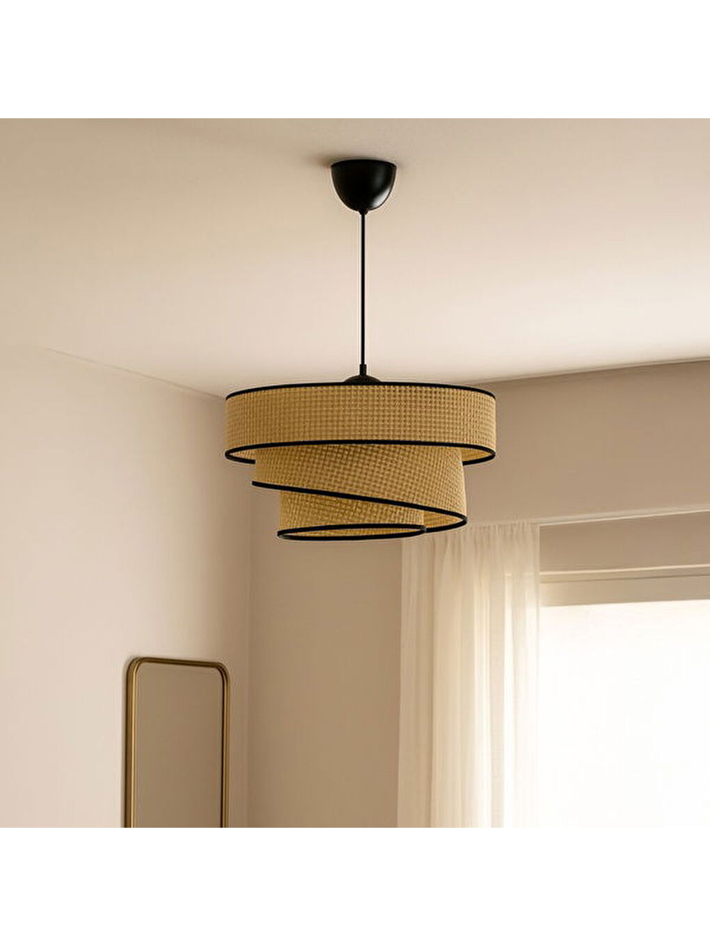 Ekru Siyah Biyeli 3 Katlı Pasta Sarkıt - Krem - 70x40x40 cm