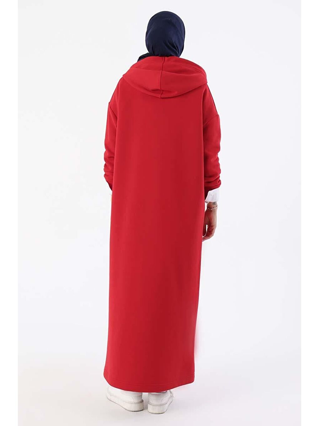 Kırmızı Kapüşonlu Basic Elbise-3