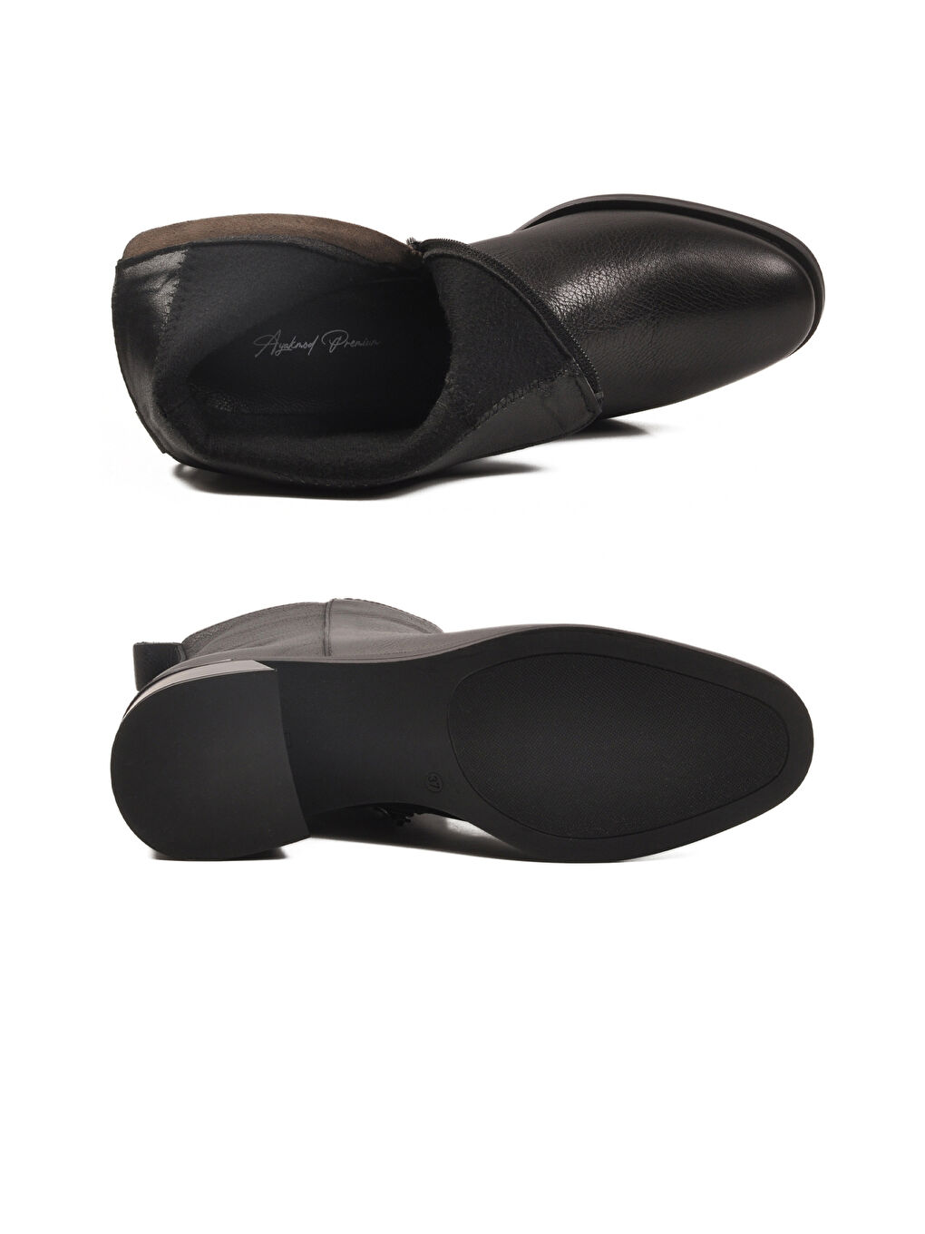 Siyah Hakiki Deri Polarlı Fermuarlı Kaymaz Kadın Bot 9786-1 Z-3