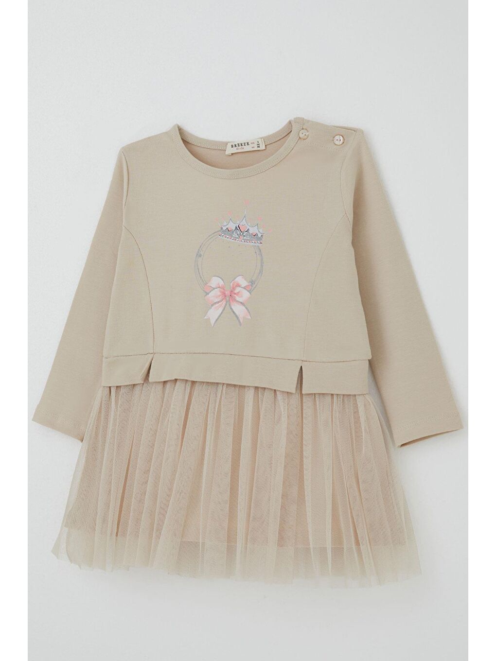 Kız Çocuk Uzun Kollu Elbise Taçlı Kalp Masalı Bej (2-6 Yaş)-2