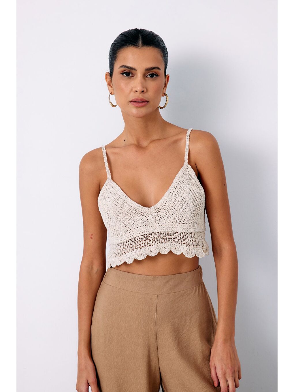 Bej Desenli Triko Büstiyer - Taş