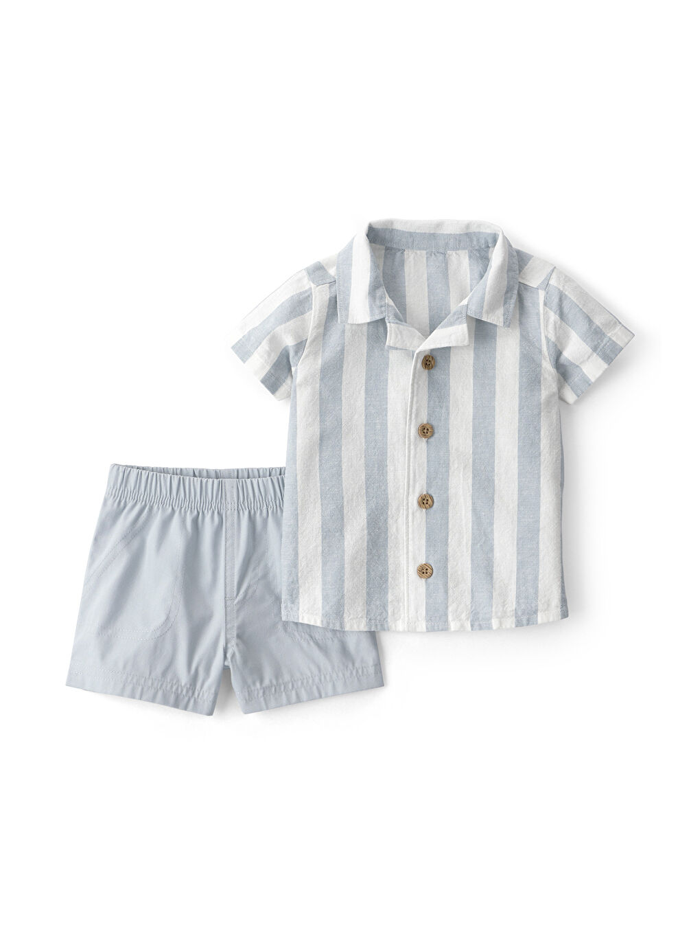 Erkek Bebek Gömlek Şort Set 3 Ay-24 Ay Mavi