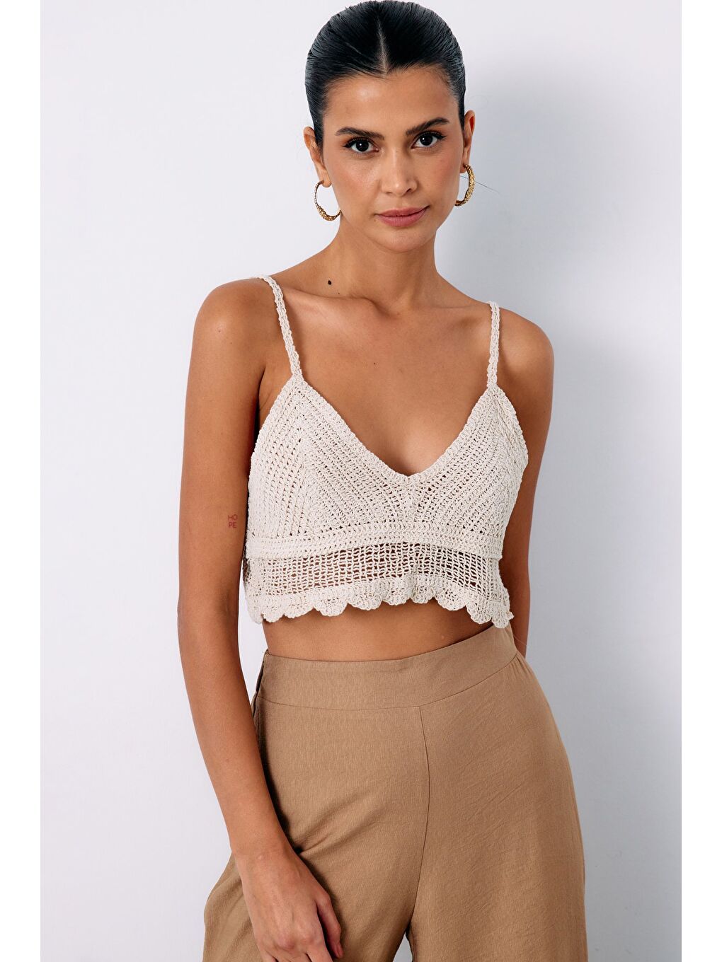 Bej Desenli Triko Büstiyer - Taş-1