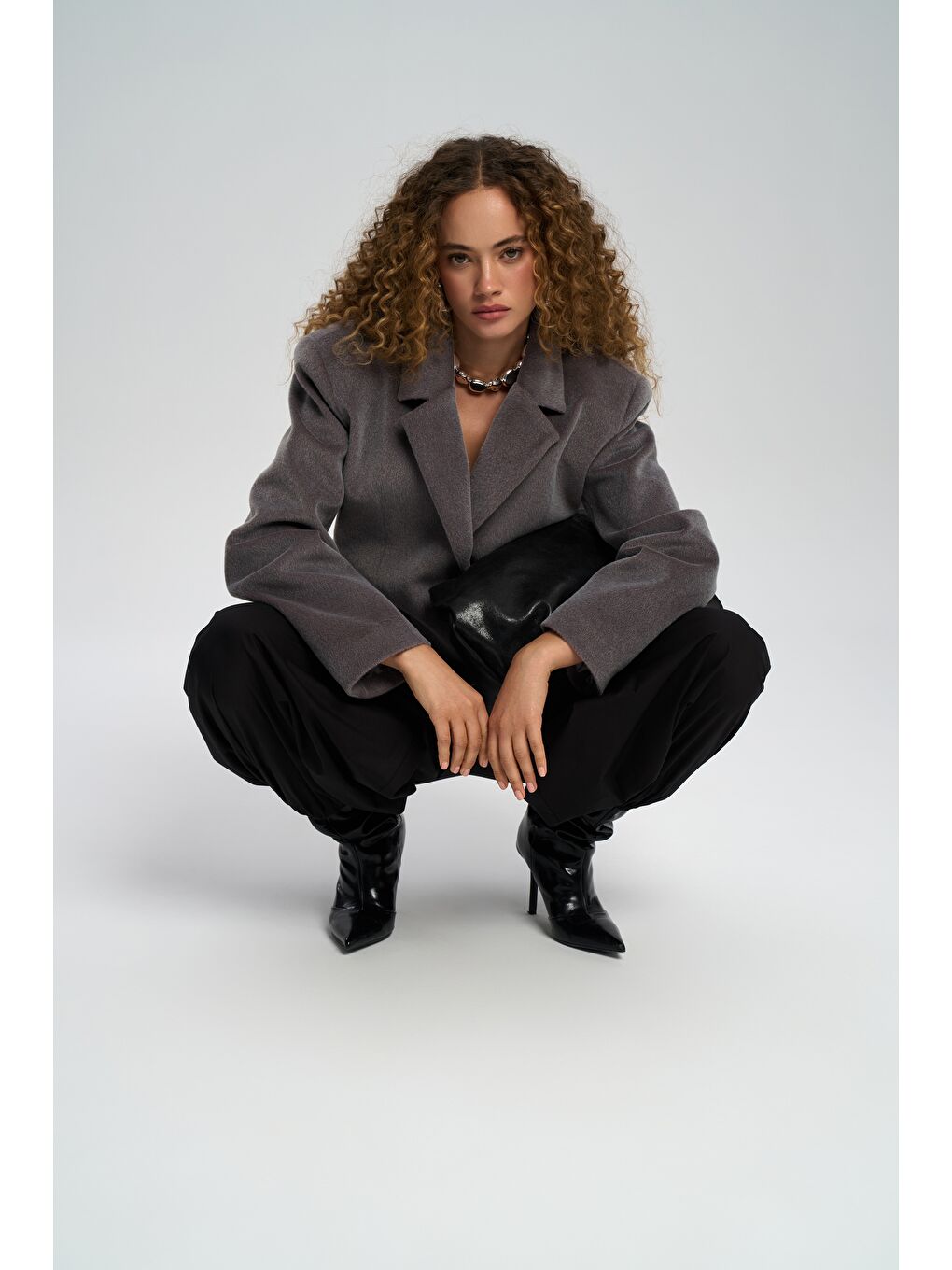 Kaela Bel Oturmalı Gri Blazer-5