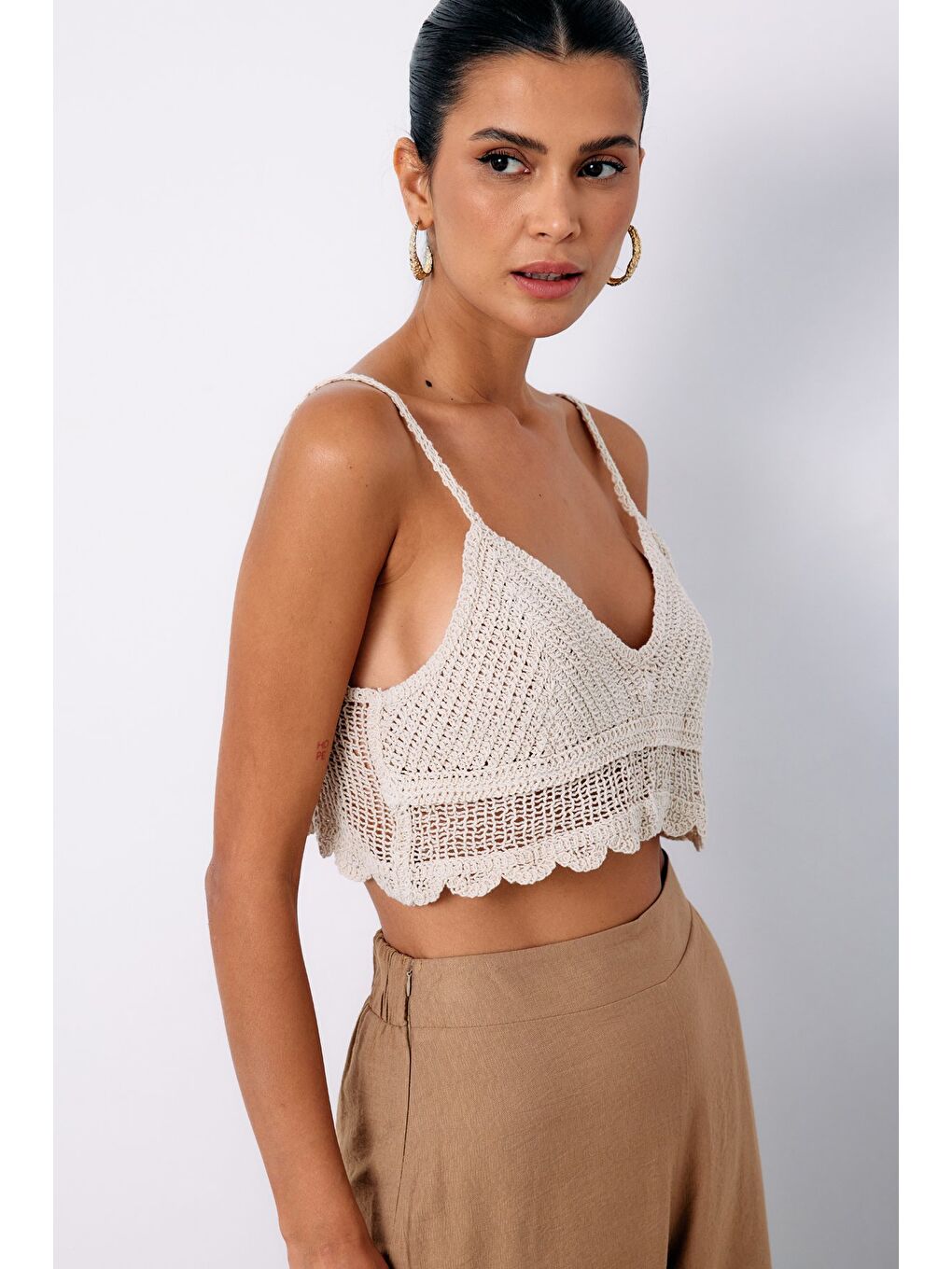 Bej Desenli Triko Büstiyer - Taş-2