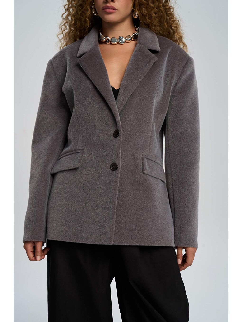 Kaela Bel Oturmalı Gri Blazer-6