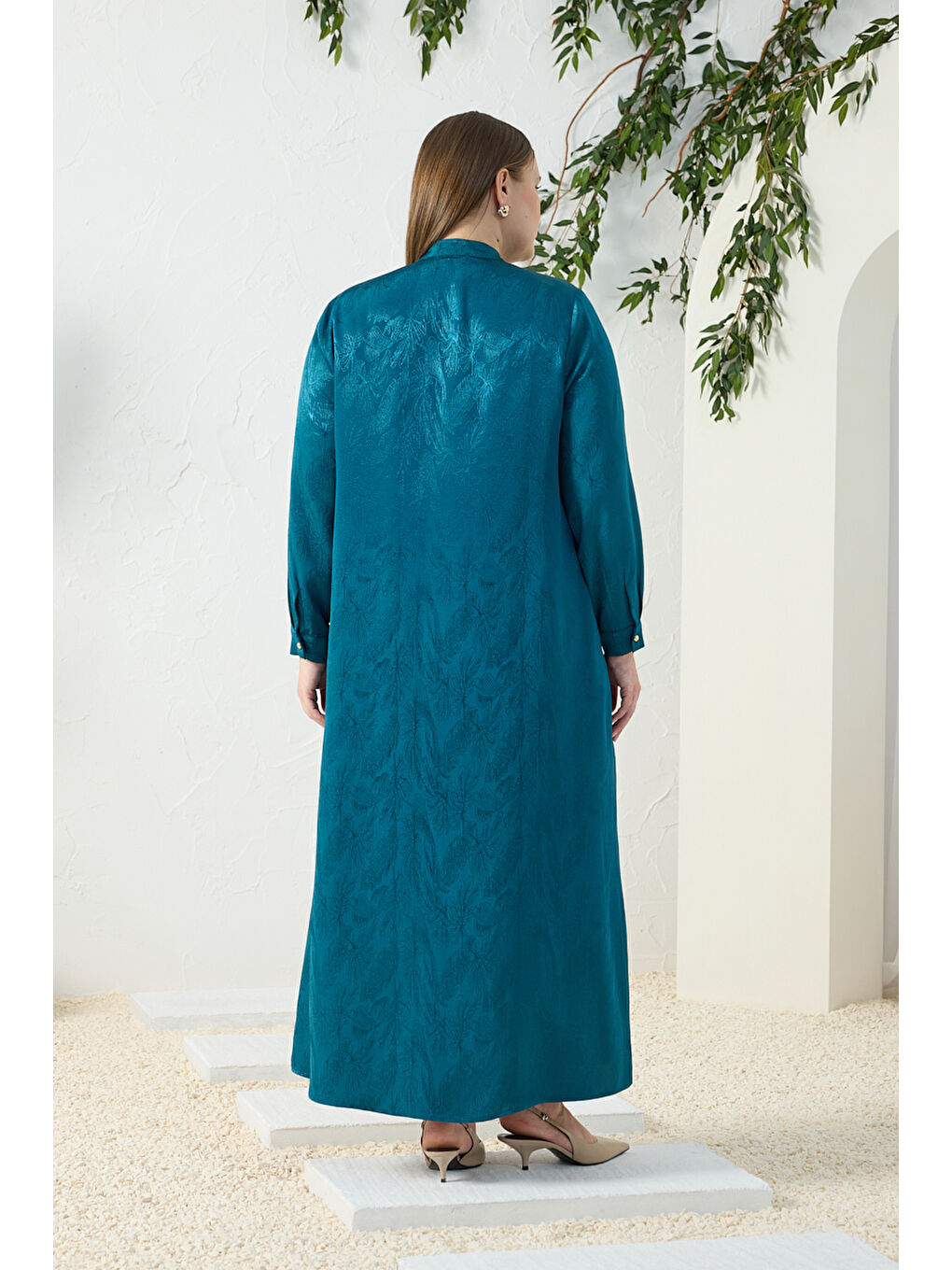 Yeşil Zümrüt Asimetrik Rüzgarlı Ferace-5