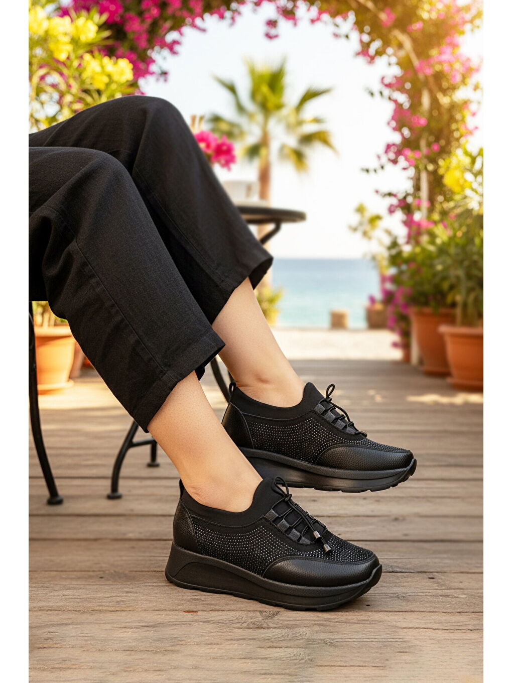Siyah Bilekten Elastik Hafif Kadın Casual Ayakkabı 1709 Z-2