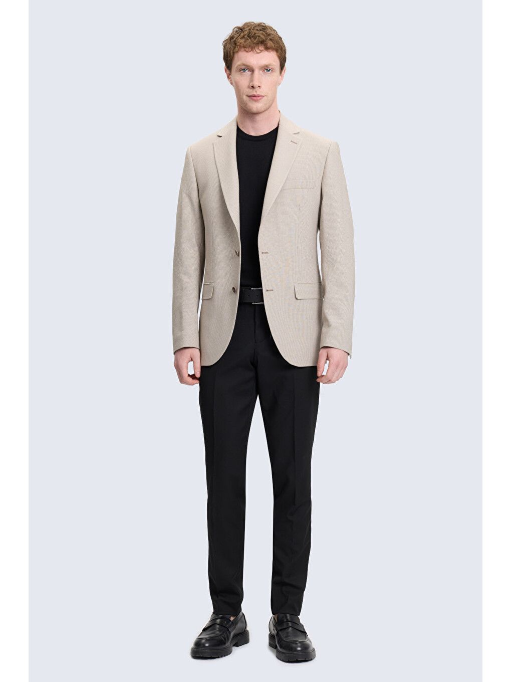 Bej Slim Fit Mono Yaka Klasik Ceket-1