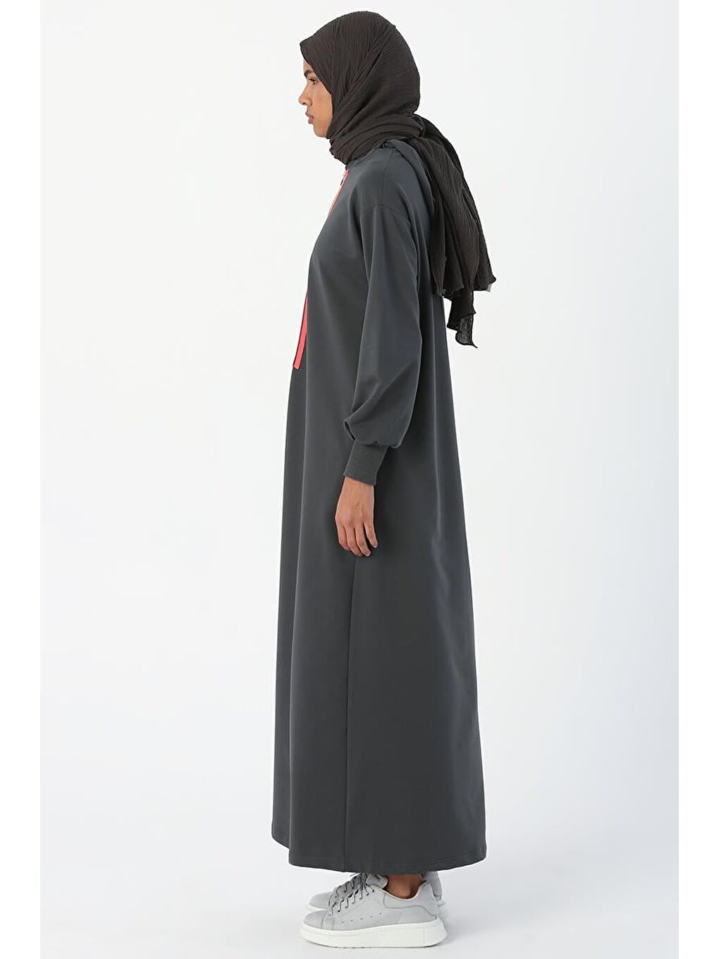 Antrasit01 Neon Şerit Detaylı Kapüşonlu Elbise-2