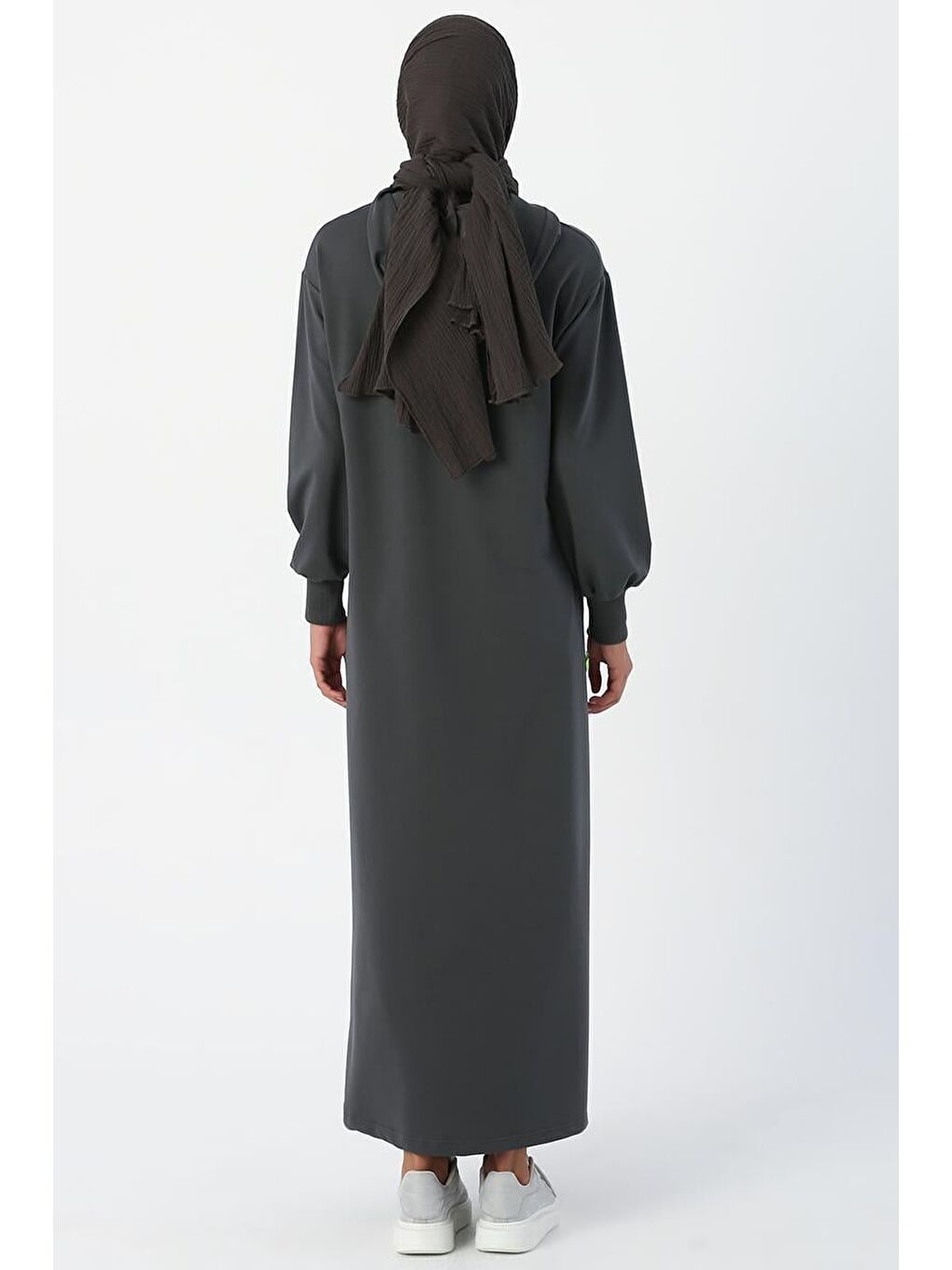 Antrasit01 Neon Şerit Detaylı Kapüşonlu Elbise-3