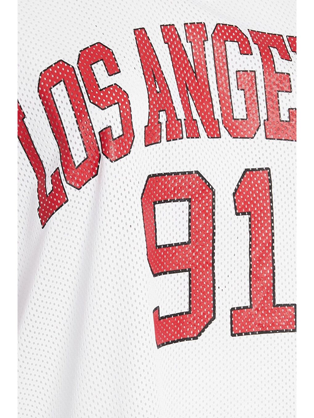 Beyaz Büyük Beden V Yaka Kısa Kollu Baskılı File T-shirt 303495-5