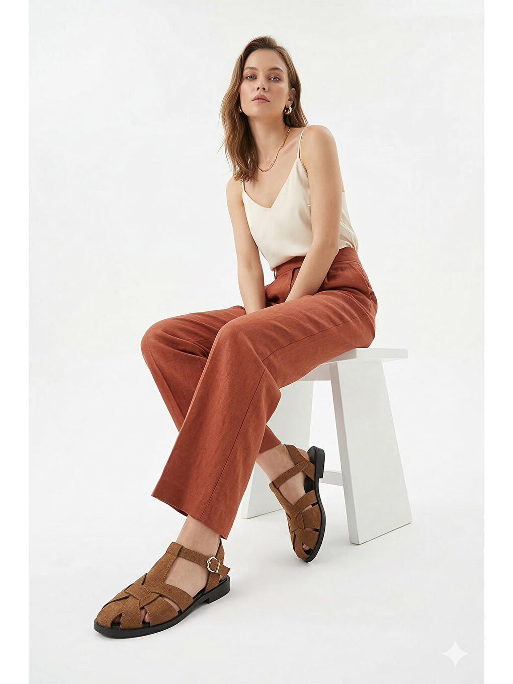 Kahverengi Kadın KAHVERENGİ-TABA Tokalı Bantlı Burnu Kapalı Sandalet-2