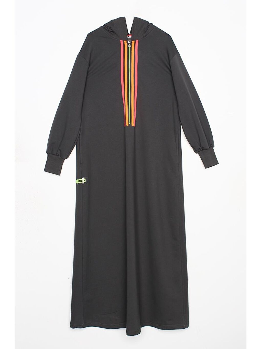 Antrasit01 Neon Şerit Detaylı Kapüşonlu Elbise-6
